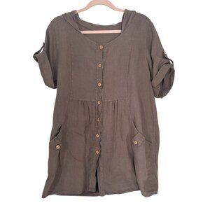 Boutique Paris Le Marais Brown Linen Hooded Tunic Dress